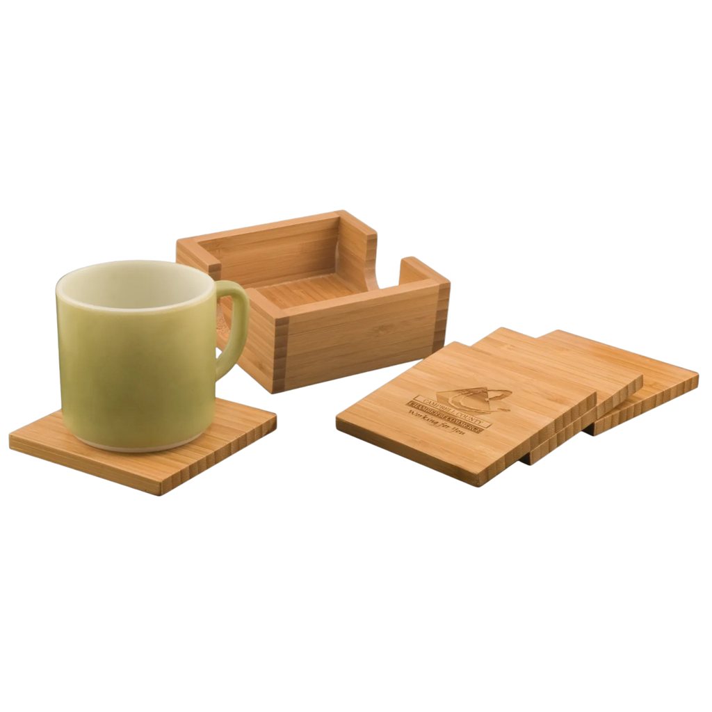 Engraved Bamboo Coaster Set | Set of 4 with Holder