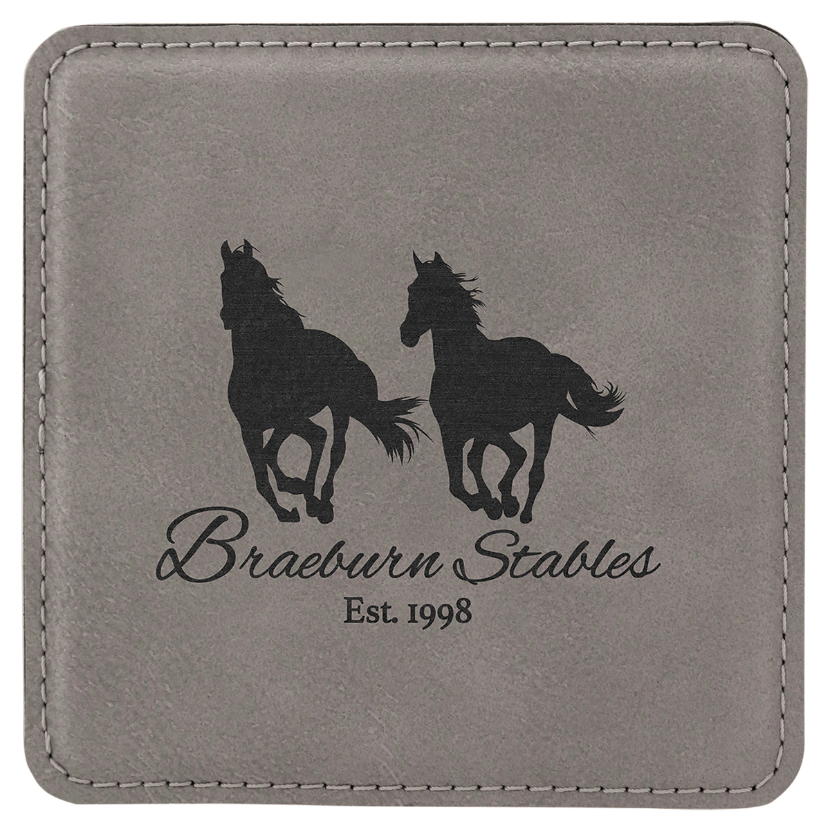 Engraved Square Leatherette Coaster Set | Set of 6 with Holder
