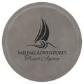 Engraved Round Leatherette Coaster Set | Set of 6 with Holder