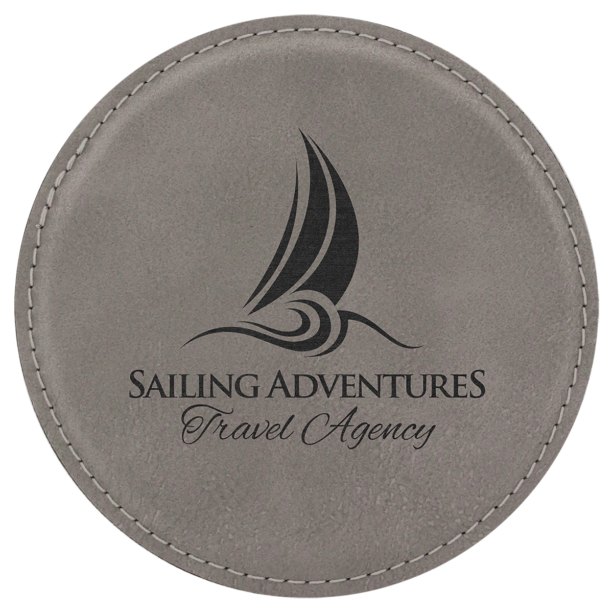 Engraved Round Leatherette Coaster Set | Set of 6 with Holder