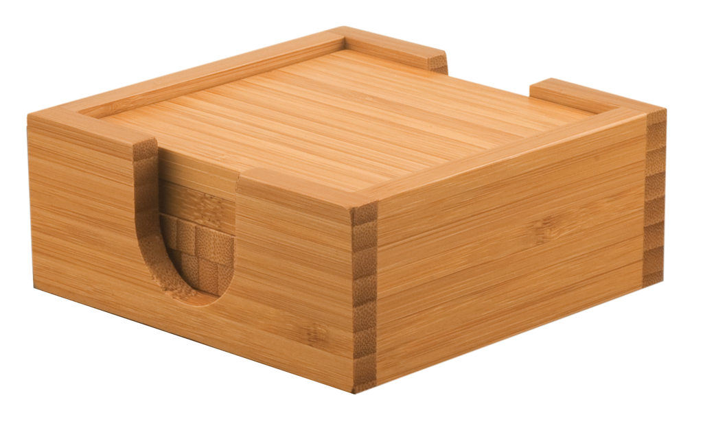 Engraved Bamboo Coaster Set | Set of 4 with Holder