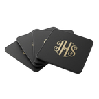Set of 4 custom engraved square leatherette coasters in black